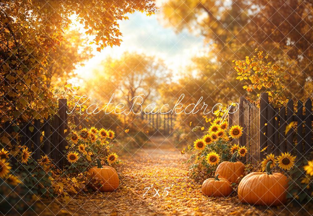 Kate Fall Sunflower Path Maple Leaves Backdrop Designed by Emetselch