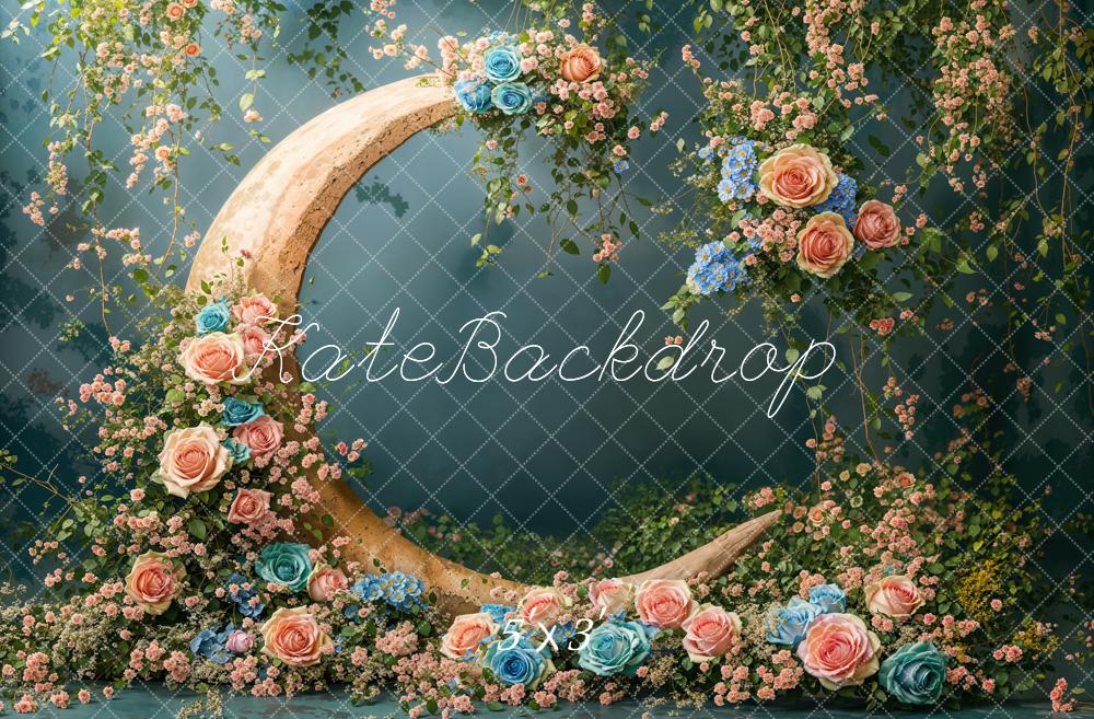 Kate Mother's Day Floral Crescent Moon Backdrop Designed by Emetselch