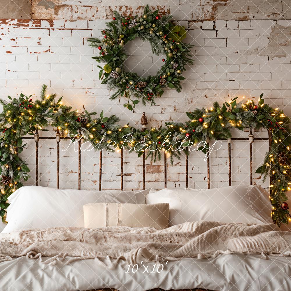 Kate Christmas White Headboard Wreath Backdrop Designed by Emetselch