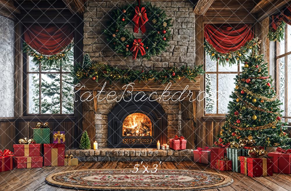 Kate Christmas Tree Fireplace Gift Box Backdrop Designed by Emetselch