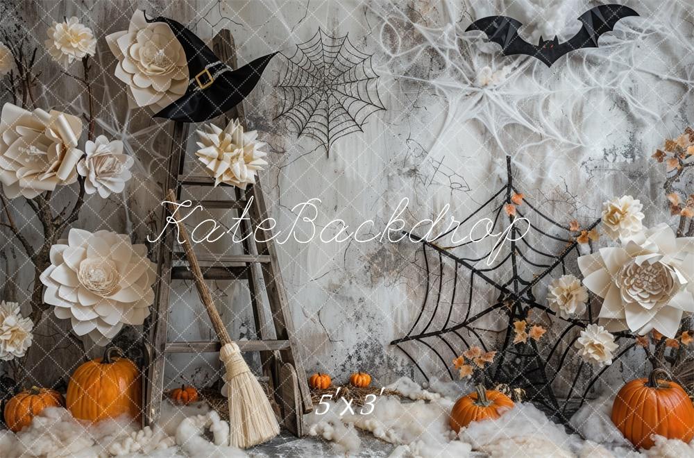 Halloween Spooky Pumpkins and Spiderweb Foto Achtergrond Designed by Mini MakeBelieve