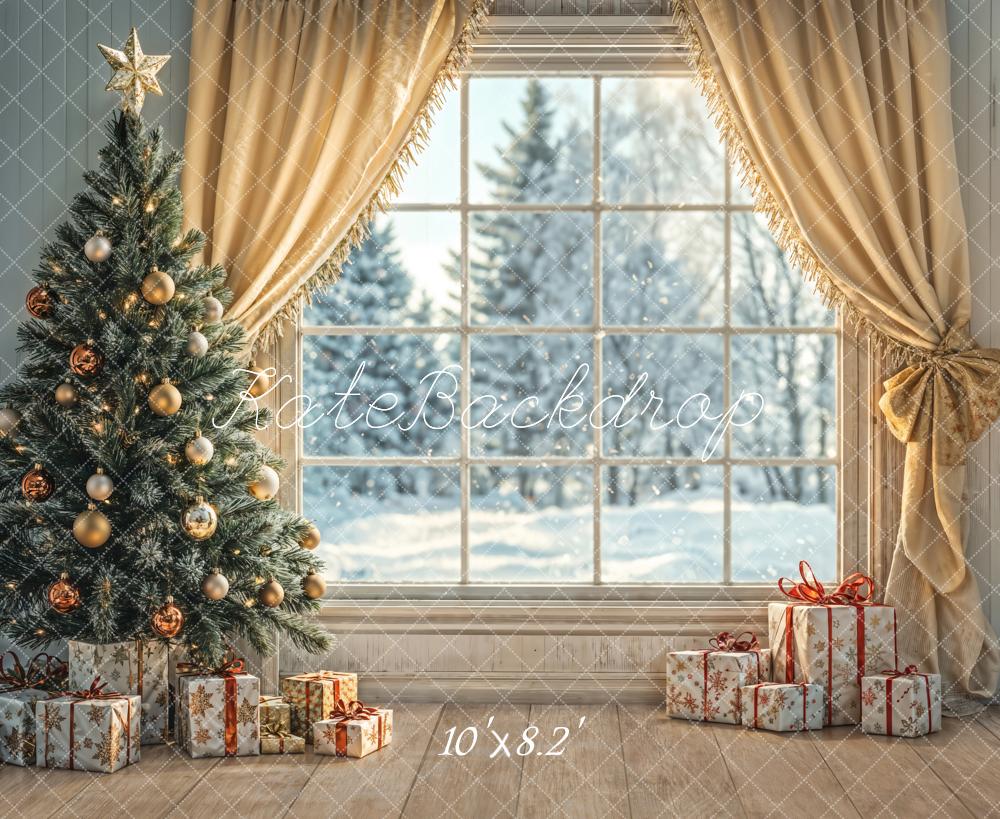 Kate Christmas Tree Window Curtains Gifts Backdrop Designed by Emetselch