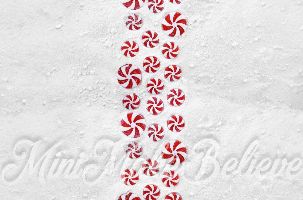 Kate Red Peppermint Candy White Snow Floor Backdrop Designed by Mini MakeBelieve