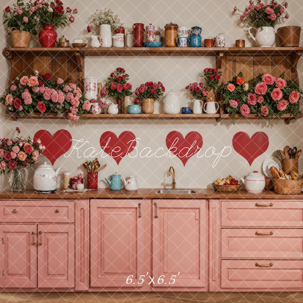 TEST Kate Valentine Kitchen Floral Red Heart Backdrop Designed by Emetselch