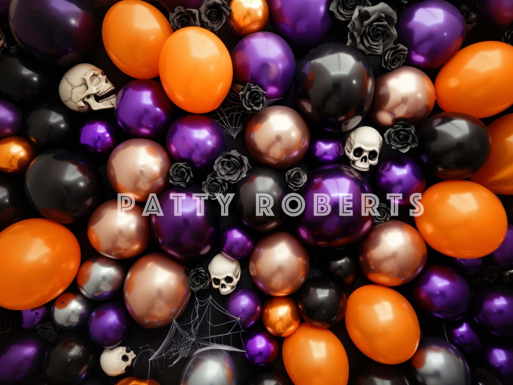 Halloween Paarse Ballonnen En Schedels Foto Achtergrond Designed by Patty Robert