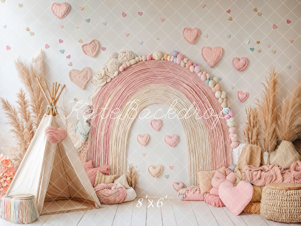 Kate Boho Rainbow Tent Hearts Pink Backdrop Designed by Emetselch