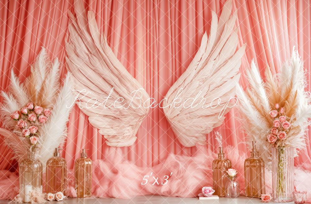 Kate Boho Angel Wings Pink Curtains Backdrop Designed by Emetselch