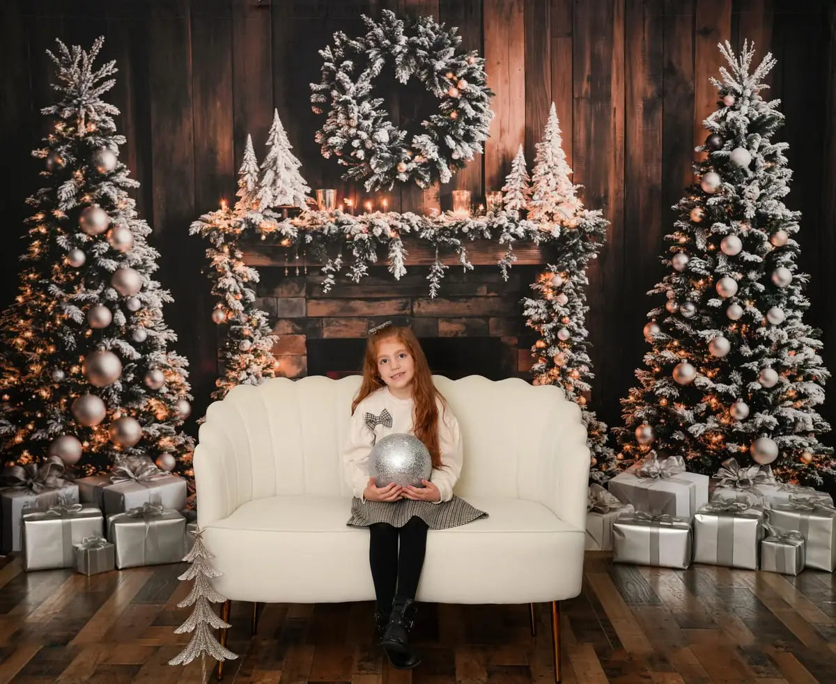 Kate Christmas Tree Fireplace Wood Wall Backdrop Designed by Emetselch