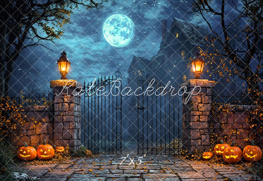 Kate Halloween Moon Castle Pumpkin Lanterns Backdrop Designed by Emetselch