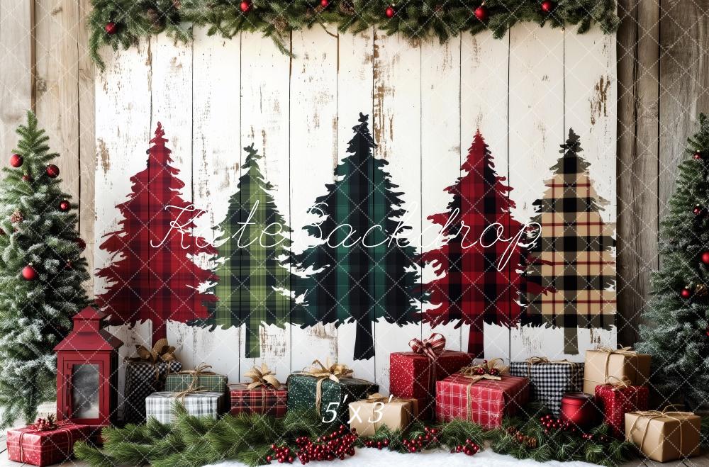 Kate Christmas Plaid Trees Gifts Backdrop Designed by Patty Roberts