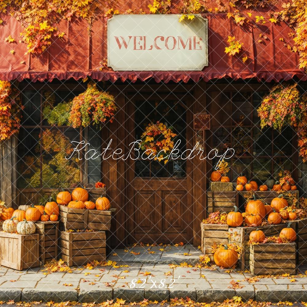 Tienda de Calabazas de Otoño Fondo de Hojas de Arce Diseñado por Emetselch