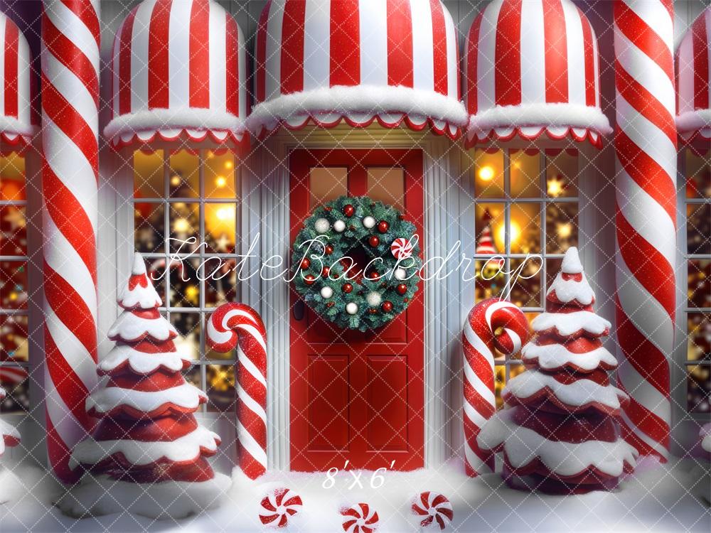 Kate Christmas Candy Cane Peppermint Shop Backdrop Designed by Mini MakeBelieve