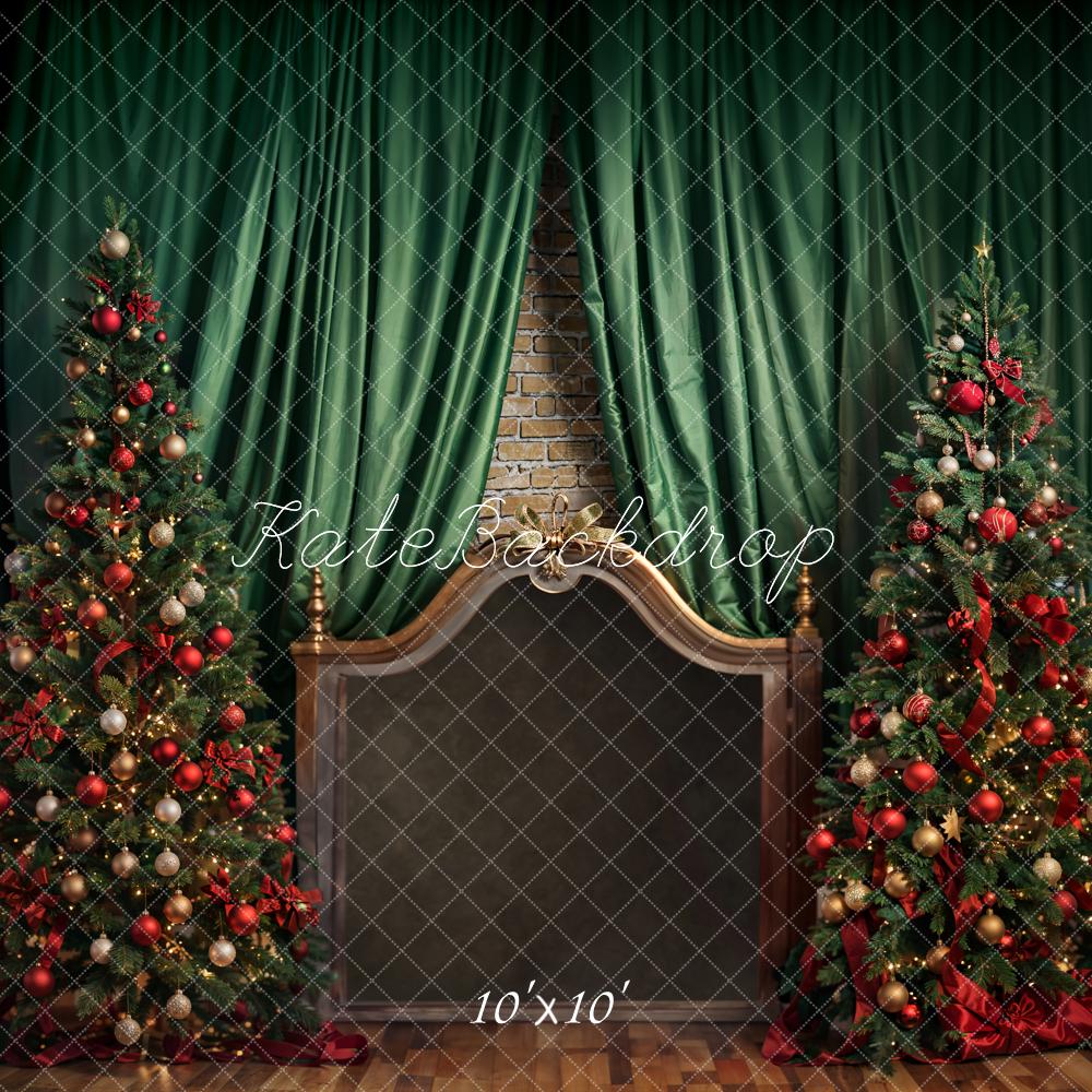 Kate Christmas Brown Headboard Green Curtain Backdrop Designed by Emetselch