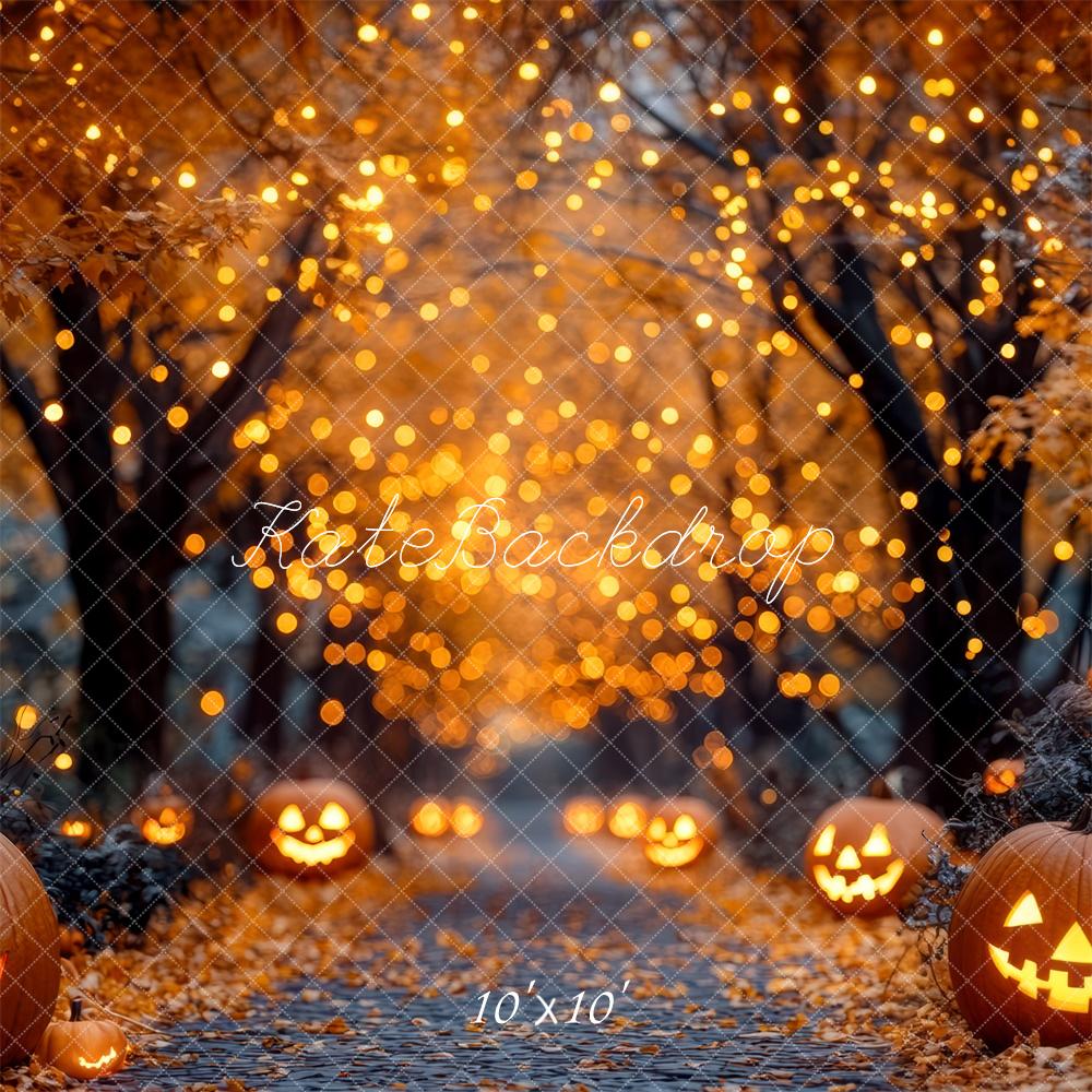 Luces de calabaza de Halloween para camino con fondo