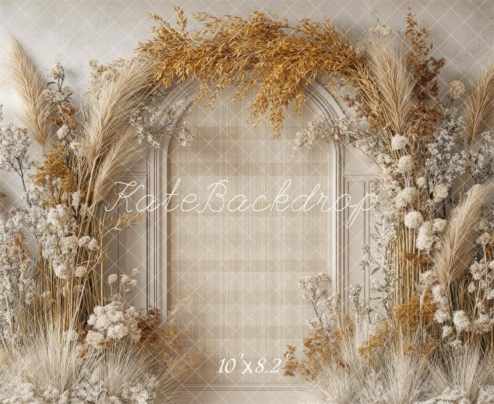 Kate Boho Floral Arch Beige Backdrop Designed by Mini MakeBelieve