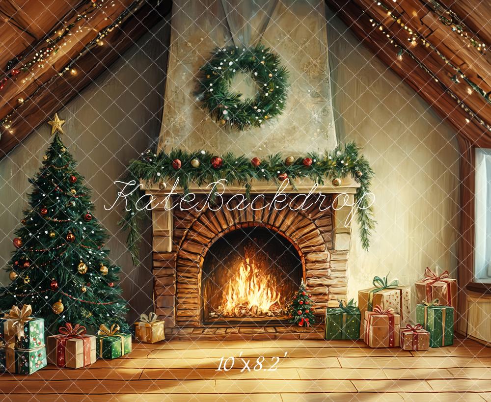 Kate Christmas Tree Fireplace Gift Box Backdrop Designed by GQ