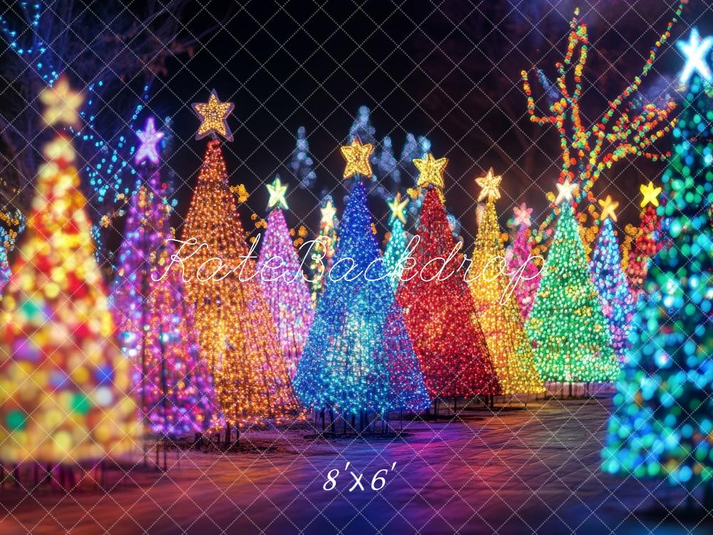 Kate Christmas Night Lighted Colorful Trees Backdrop Designed by Lidia Redekopp