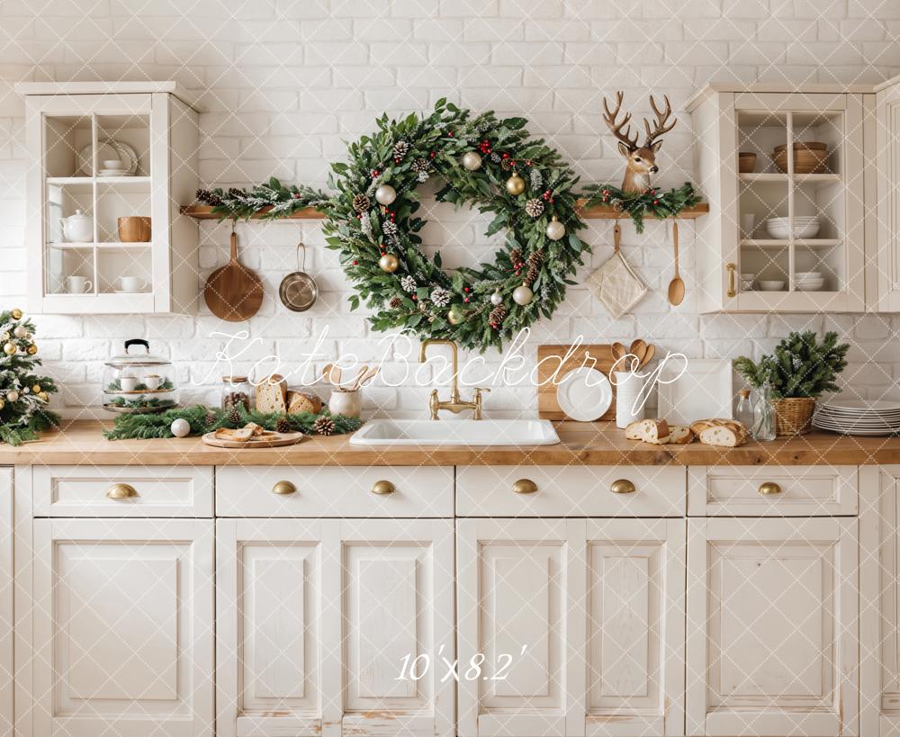 Kate Christmas Kitchen White Cabinets Backdrop Designed by Emetselch