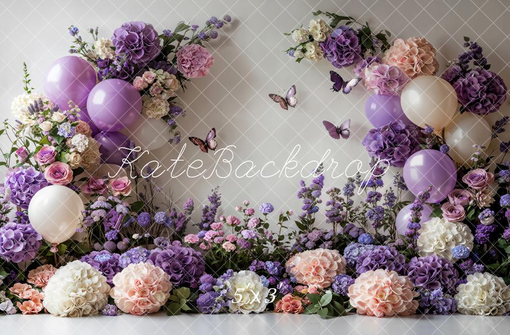 Smash Cake Primaverile con Fiorini e Palloncini Farfalla Fondo Designed by Emetselch