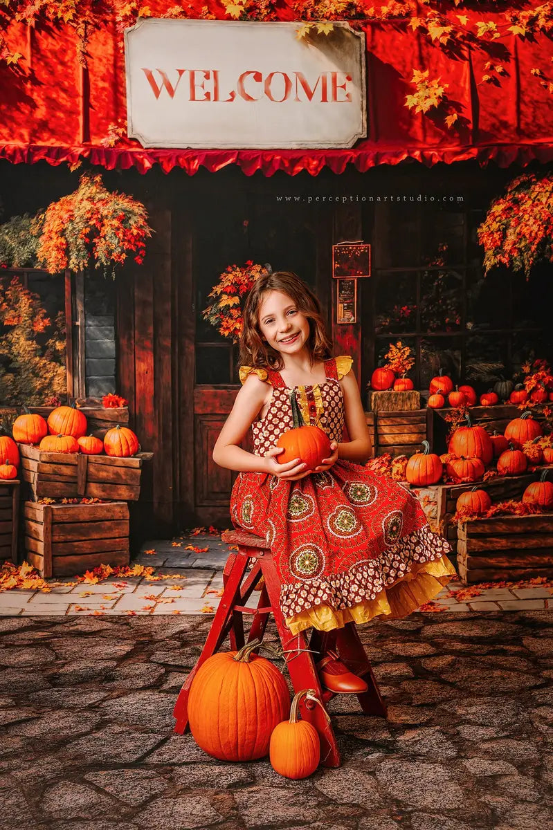 Kate Fall Pumpkin Shop Maple Leaves Backdrop Designed by Emetselch