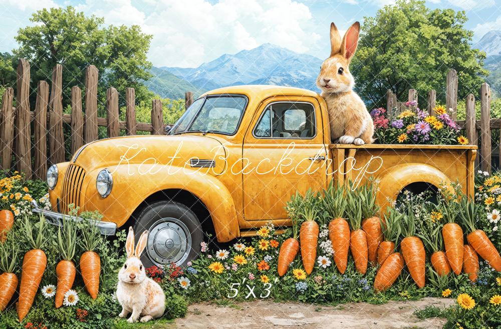 Kate Easter Bunny Carrot Yellow Truck Backdrop Designed by Emetselch