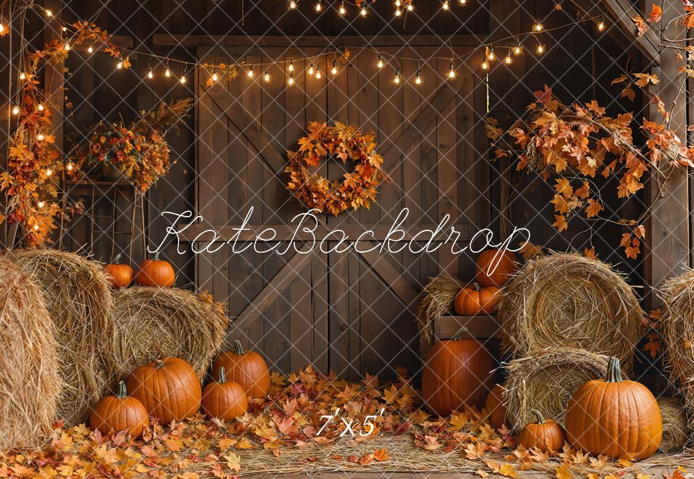 Kate Fall Barn Door Hay Bale Backdrop Designed by Emetselch