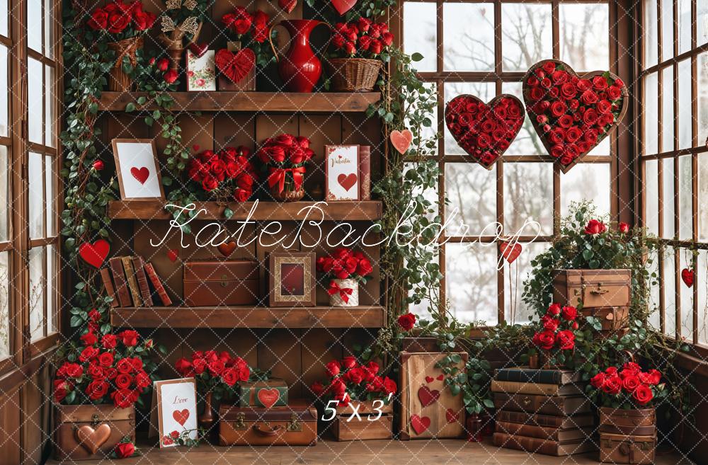 Kate Valentine Roses Wood Shelf Window Backdrop Designed by Emetselch