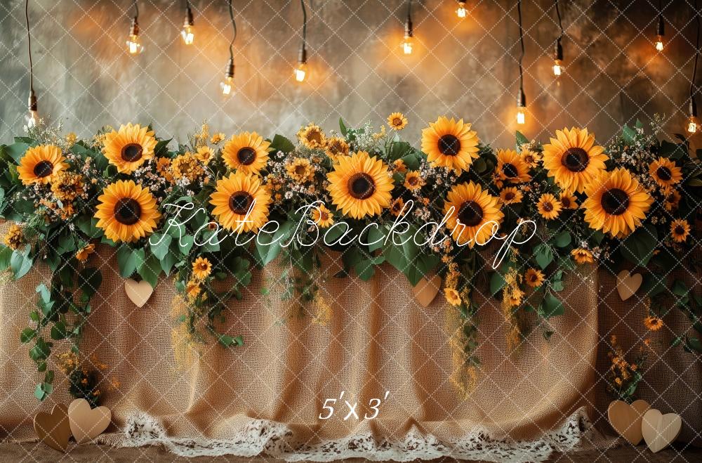 Kate Sunflower Garland Lights Rustic Backdrop Designed by Patty Roberts