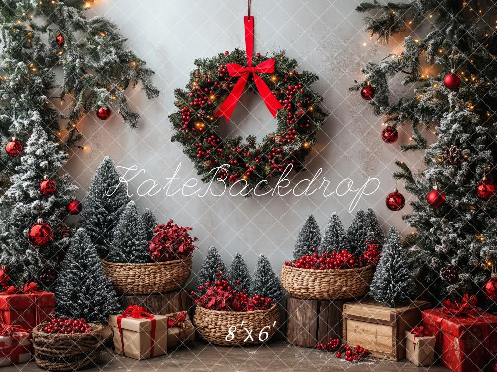 Kate Christmas Holly Wreath Trees Backdrop Designed by Patty Roberts