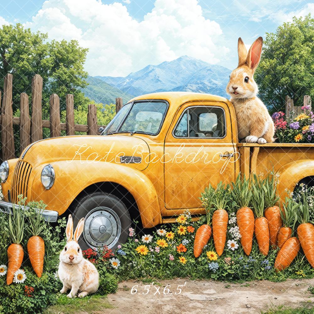 Kate Easter Bunny Carrot Yellow Truck Backdrop Designed by Emetselch