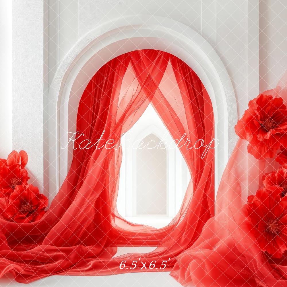 Kate Valentine Red Draped Arch Floral Backdrop Designed by Patty Roberts