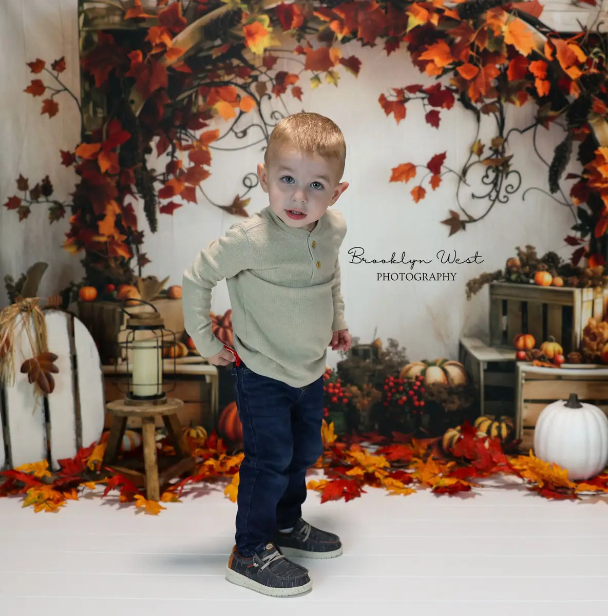 Kate Fall Pumpkin Maple Leaf Wooden Arch Backdrop Designed by Patty Robert