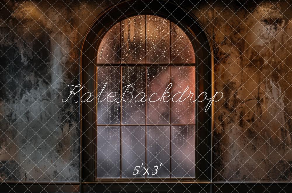 Kate Vintage Arched Window Rain Backdrop Designed by Mini MakeBelieve