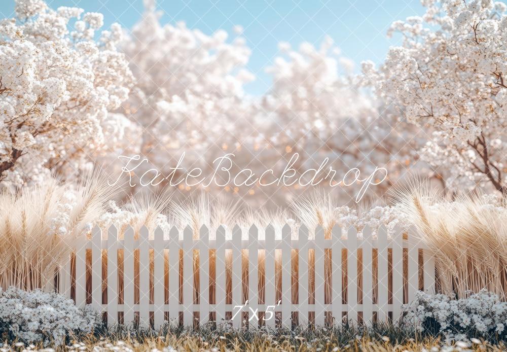 Kate Spring White Floral Fence Garden Backdrop Designed by Mini MakeBelieve