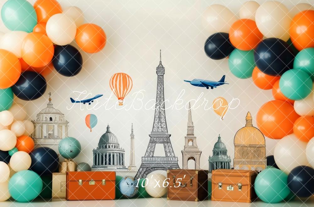 Kate Travel Around the World Balloons Globes Backdrop Designed by Patty Roberts