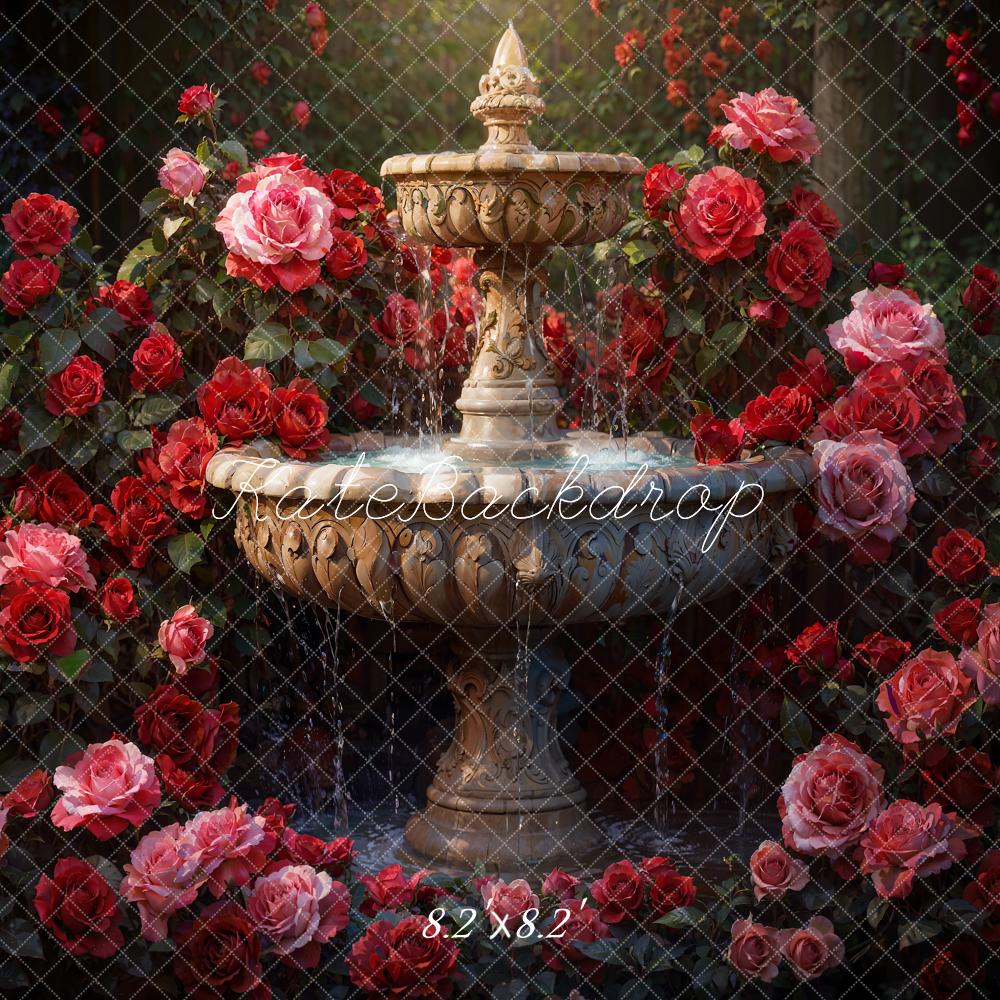 Kate Valentine's Day Fountain Roses Garden Backdrop Designed by Emetselch