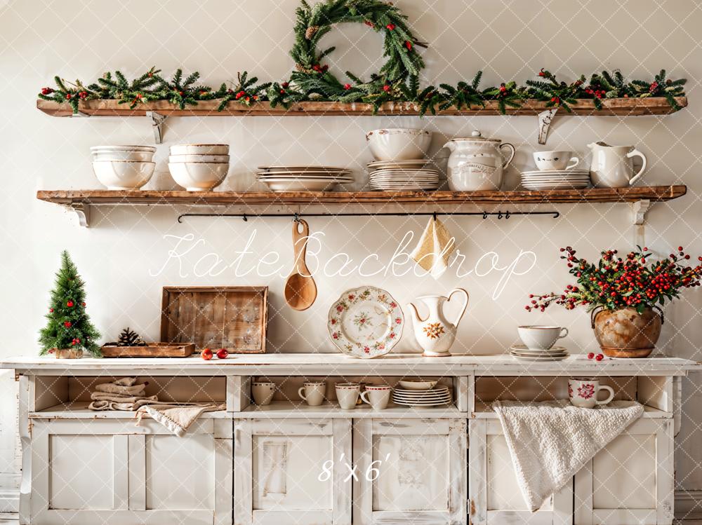 Kate Christmas Kitchen White Cabinet Cutlery Backdrop Designed by Emetselch