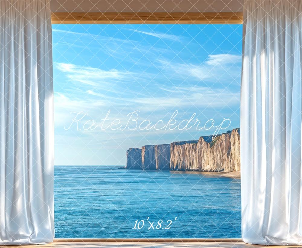 Kate Blue Ocean Cliff Window Backdrop Designed by Mini MakeBelieve