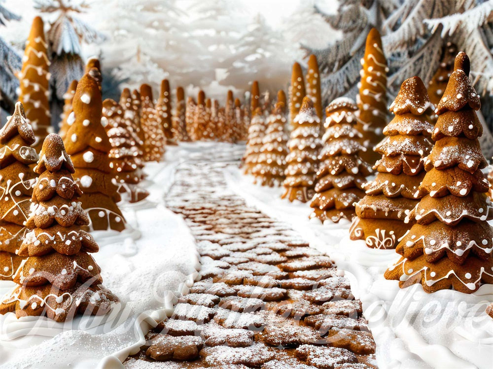 Winter Dreamy Brown Gingerbread Forest Foto Achtergrond Ontworpen door Mini MakeBelieve