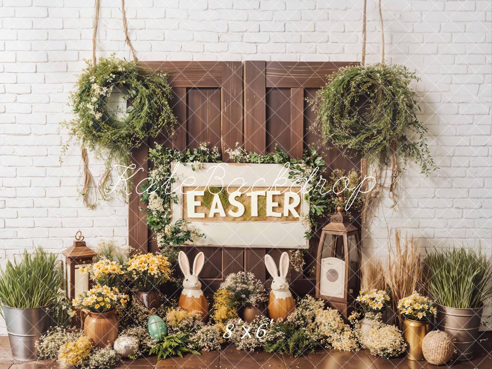 Kate Easter Bunny Flowers Rustic Door Backdrop Designed by Emetselch