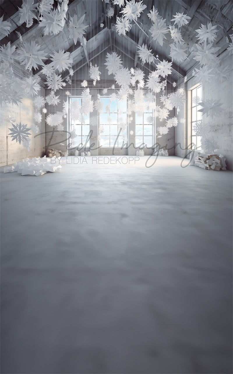 Sfondo della stanza con fiocchi di neve di carta spazzata progettato da Lidia Redekopp