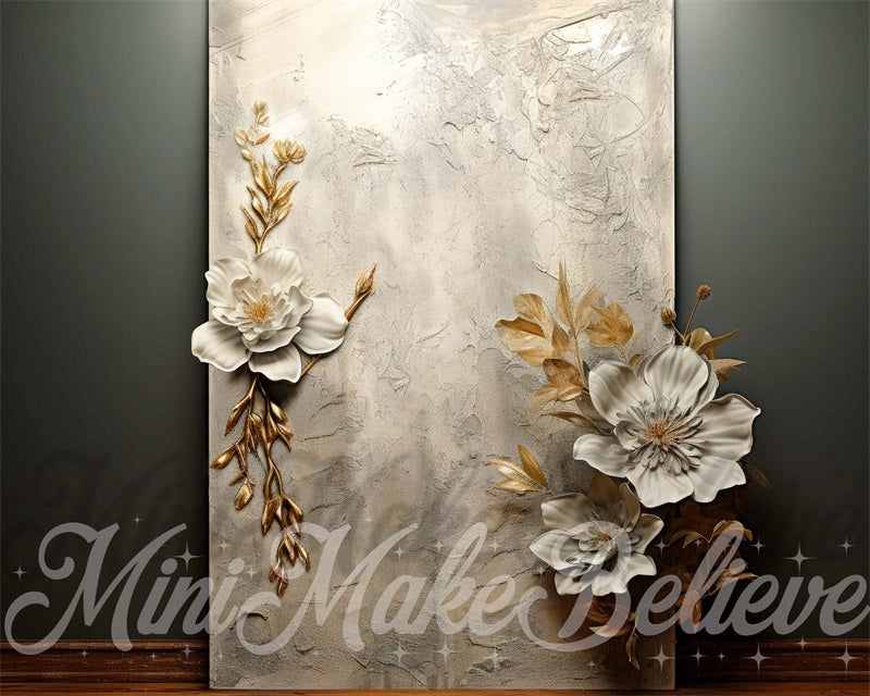 Telón de fondo blanco con flores artísticas diseñado por Mini MakeBelieve