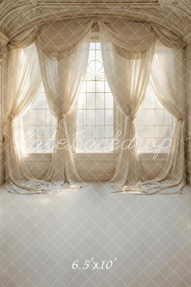 Kate Vintage White Curtain Arched Window Backdrop Designed by Emetselch