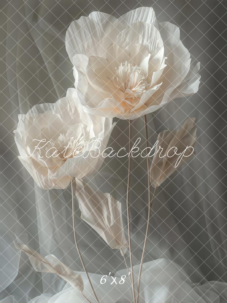 Fondo de cortina gris con flores blancas de arte fino diseñado por Emetselch