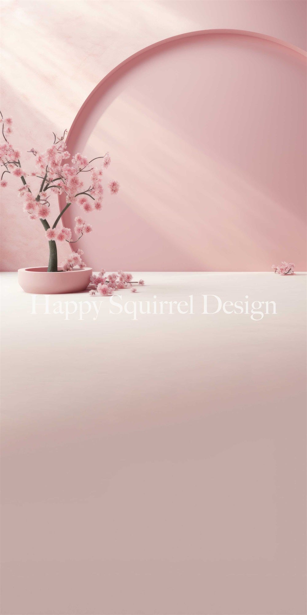 Lenteroze kersenbloesem bloemenboogwanddecoratie ontworpen door Happy Squirrel Design