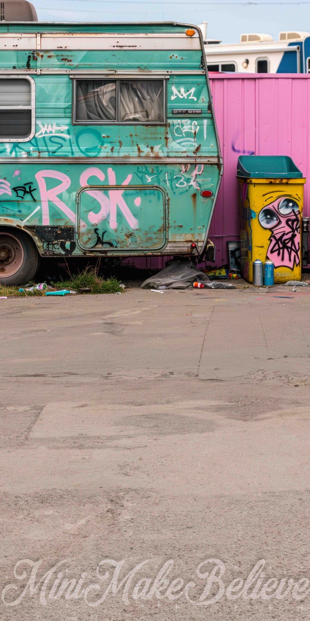 Vintage Gebroken Kleurrijke Graffiti Groene Vrachtwagenachtergrond Ontworpen door Mini MakeBelieve