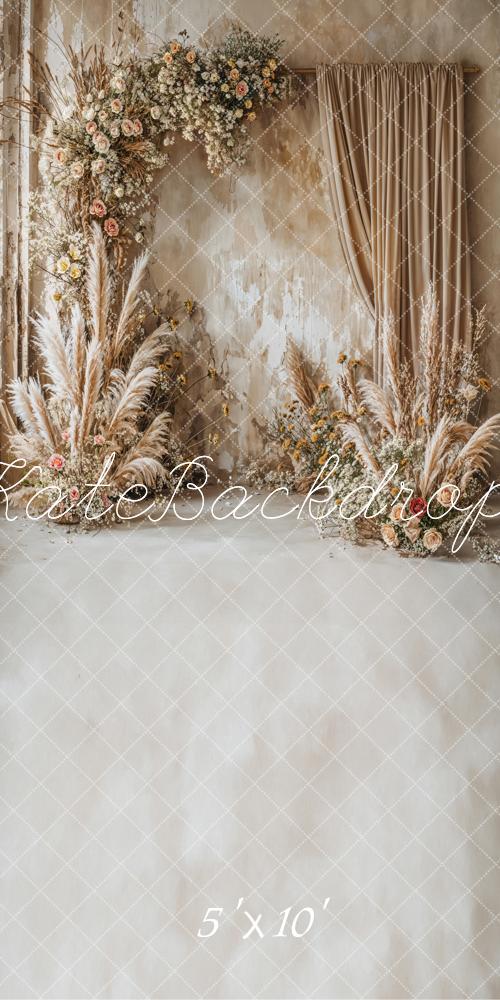 Kate Retro Boho Fine Art Floral Ivory Curtain Wall Backdrop Designed by Chain Photography