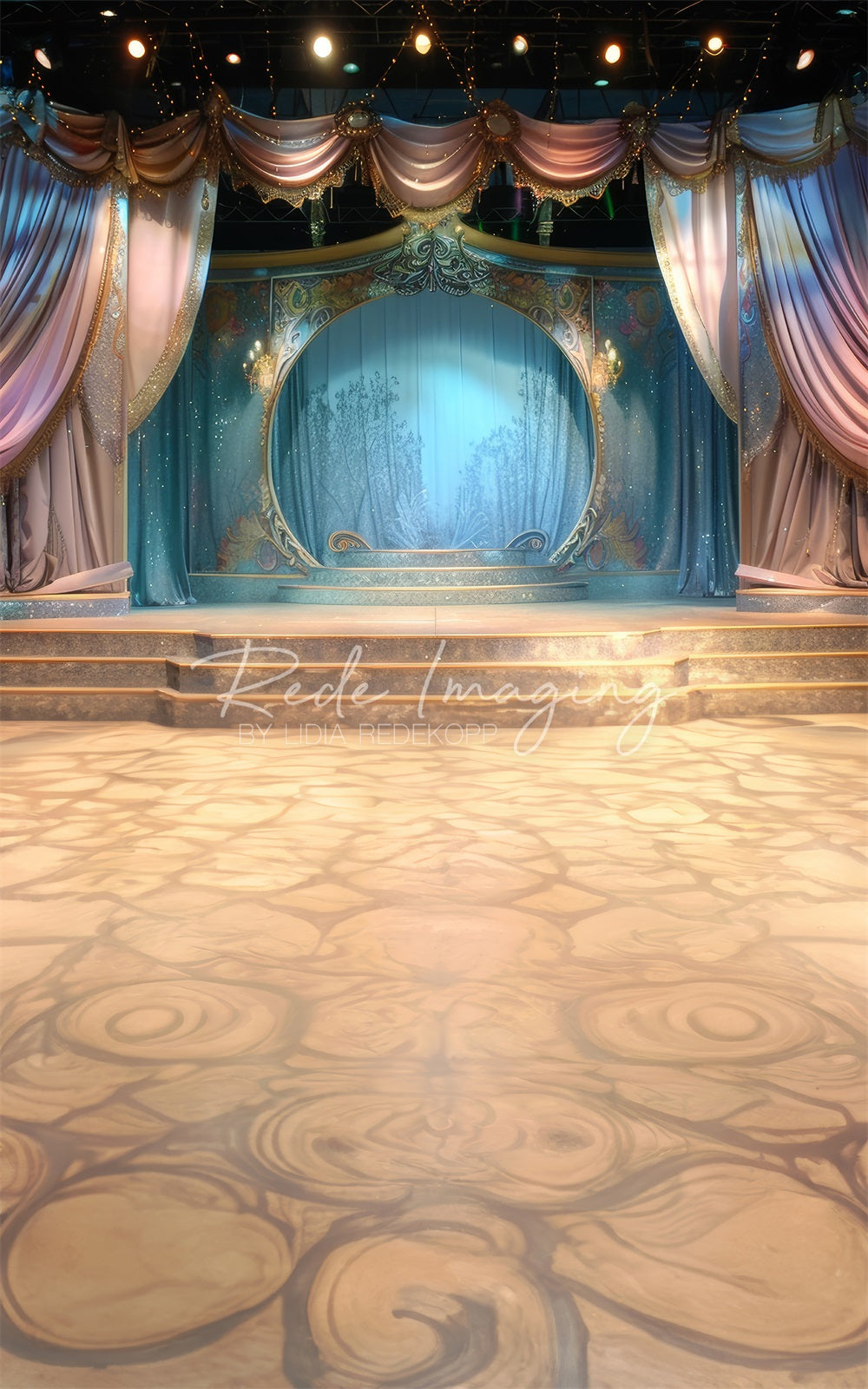 Kate Sweep Vintage Colorful Curtain Arched Dancer Stage Backdrop Designed by Lidia Redekopp