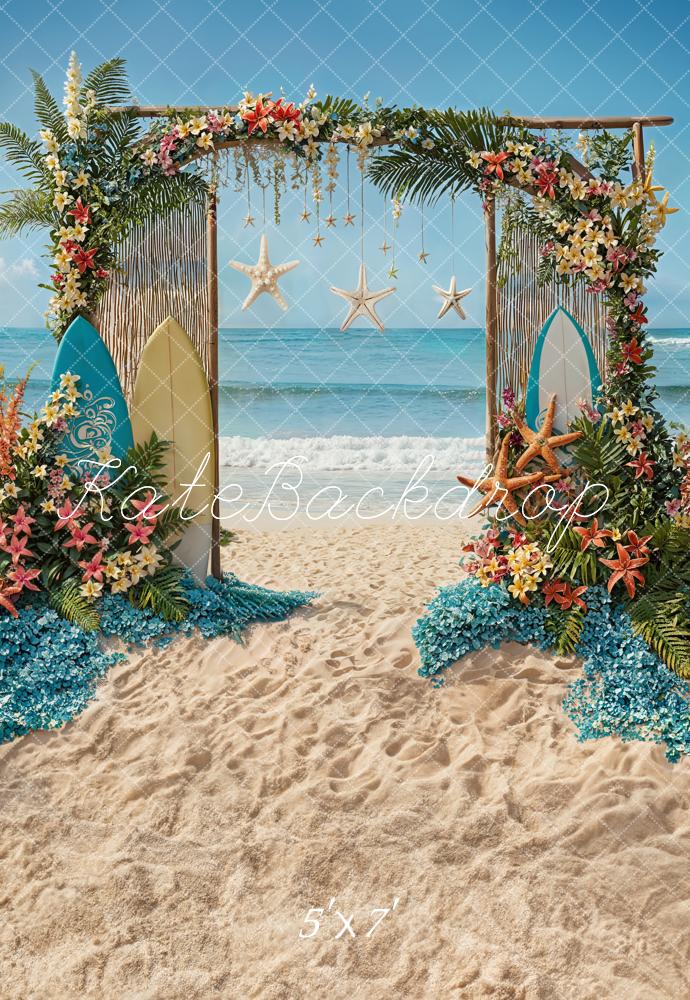 Kate Summer Tropical Flower Sea Beach Surfboard Framed Door Backdrop Designed by Chain Photography
