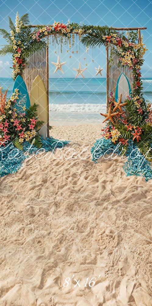 Kate Sweep Summer Tropical Flower Sea Beach Surfboard Framed Door Backdrop Designed by Chain Photography